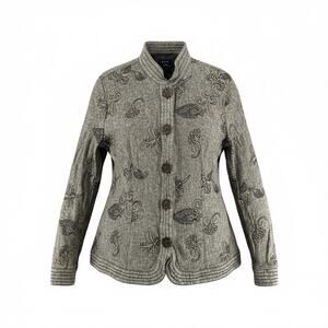 Vintage Y2K RQT Gray and Black Embroidered Shirt Jacket Shacket Boho Medium